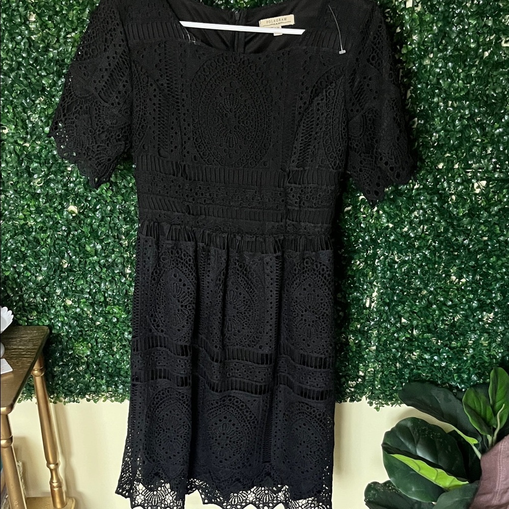 Elegant Black Lace Crochet Midi Dress